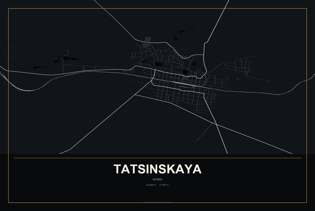 Tatsinskaya, Russia City Map Aluminum Sign in Metropolitan Noir style