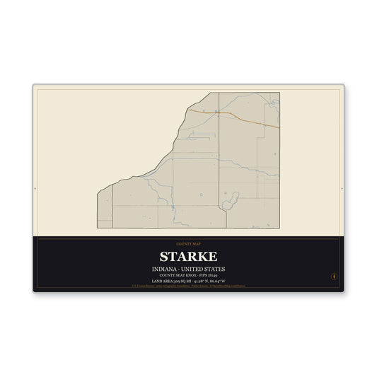 Starke County, Indiana Map Aluminum Sign in Museum Plaque style