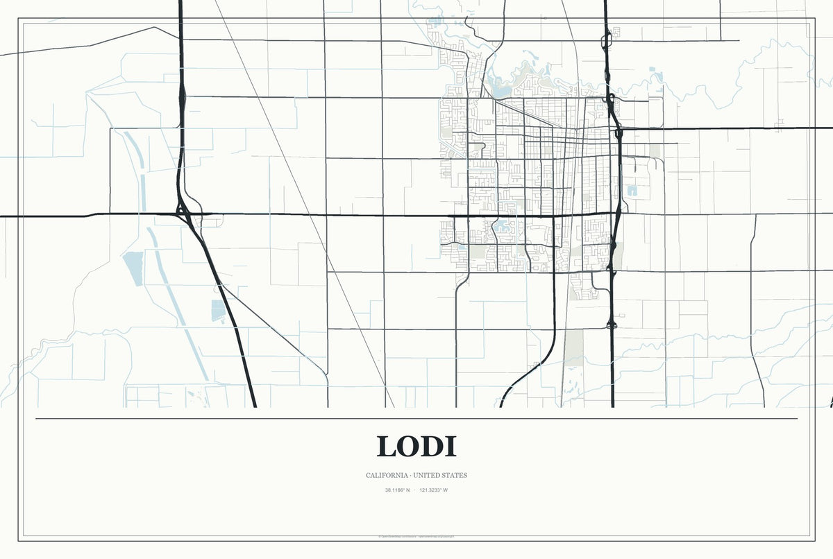 Lodi, California City Map Aluminum Sign in Gallery Air style