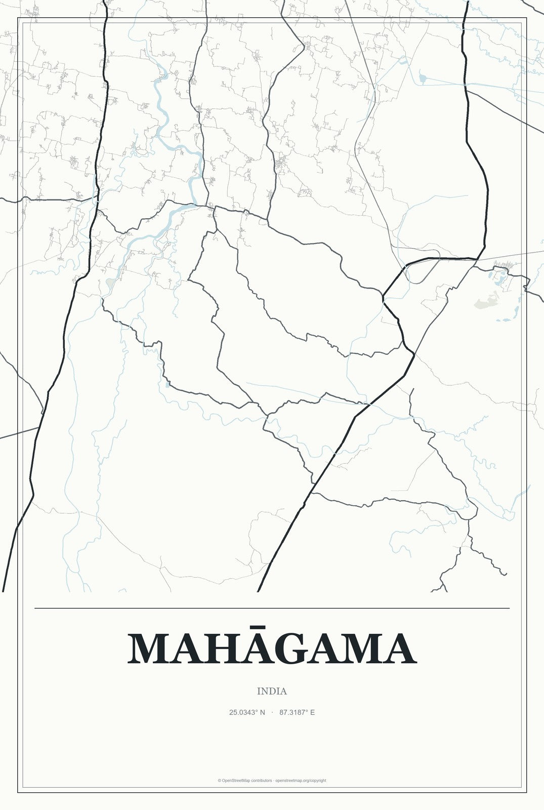Mahāgama, India City Map Aluminum Sign in Gallery Air style