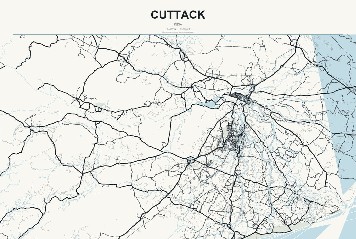 Cuttack, India City Map Aluminum Sign in Headline Atlas style