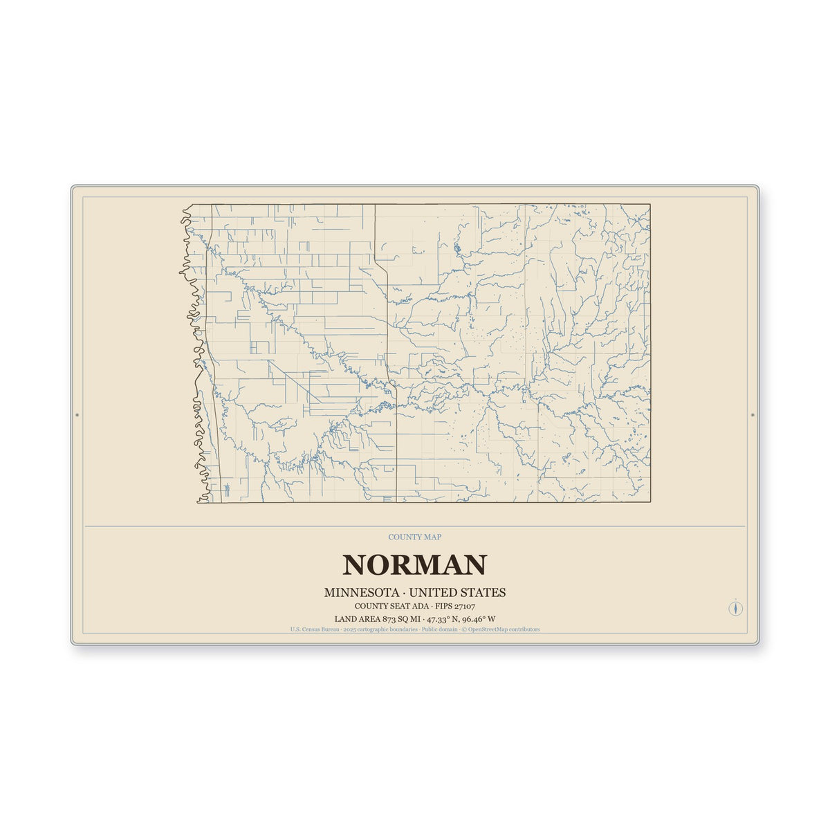 Norman County, Minnesota Map Aluminum Sign in Heritage Nautical style