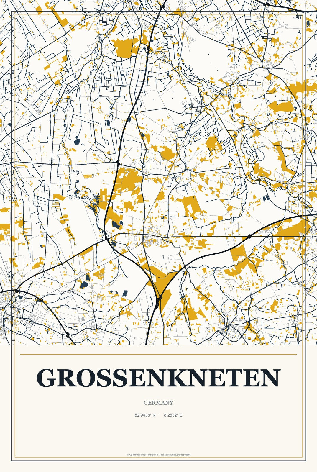 Großenkneten, Germany City Map Aluminum Sign in Citrine Modern style