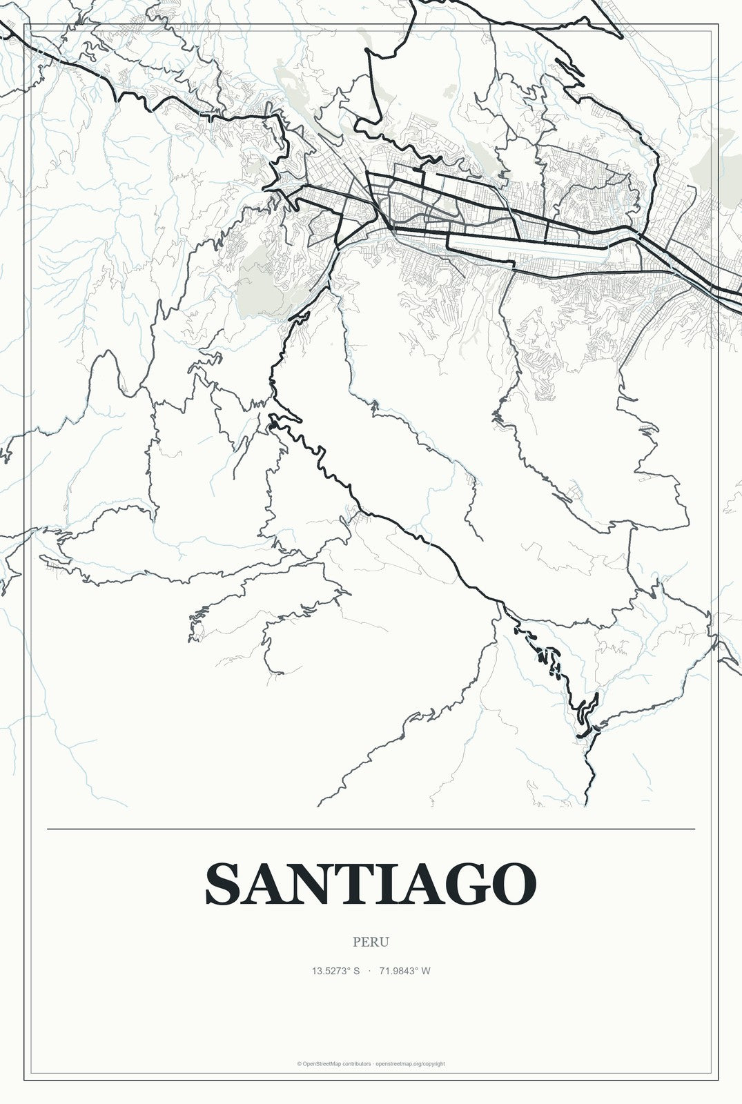Santiago, Ica, Peru City Map Aluminum Sign in Gallery Air style
