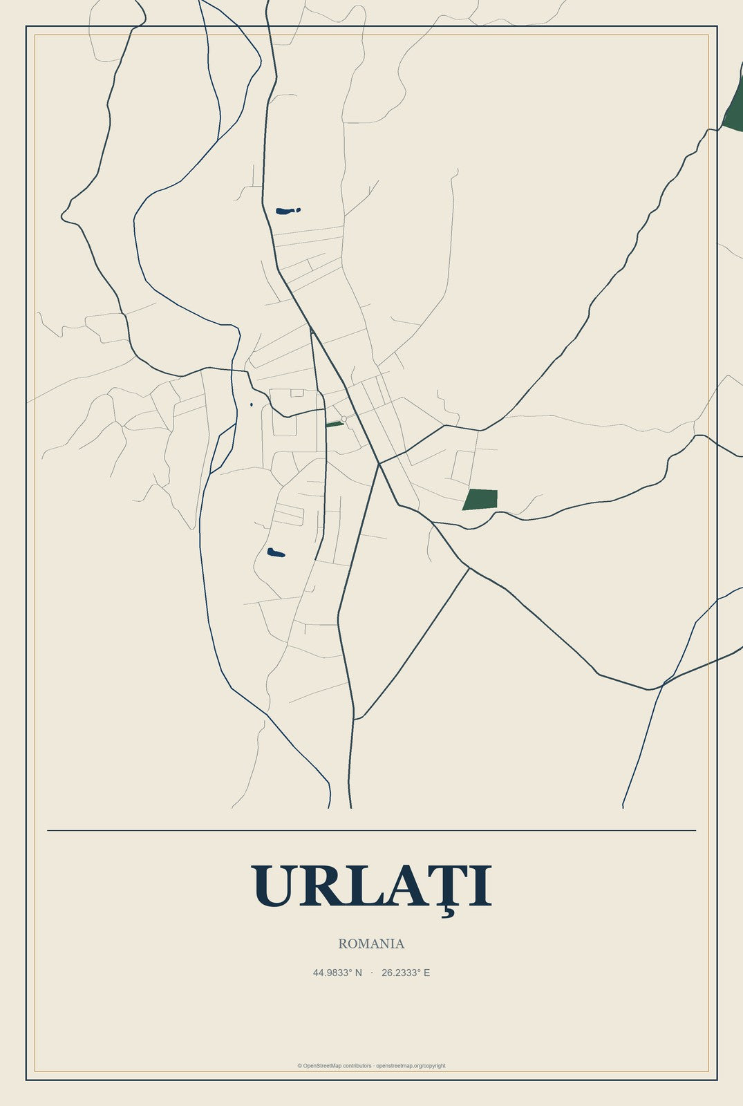 Urlaţi, Romania City Map Aluminum Sign in Coastal Cutout style