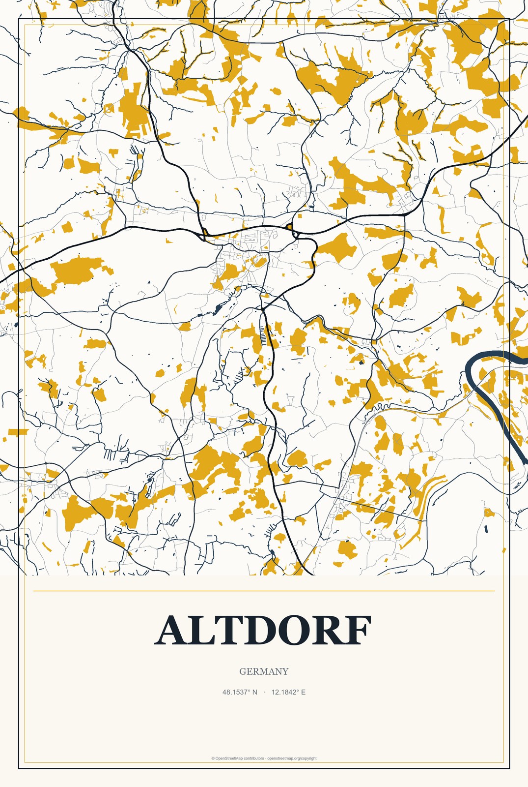 Altdorf, Germany City Map Aluminum Sign in Citrine Modern style