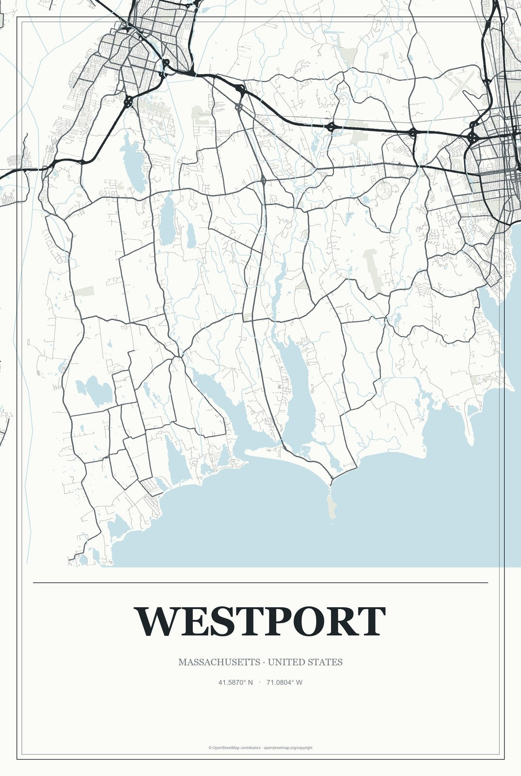Westport, Massachusetts City Map Aluminum Sign in Gallery Air style