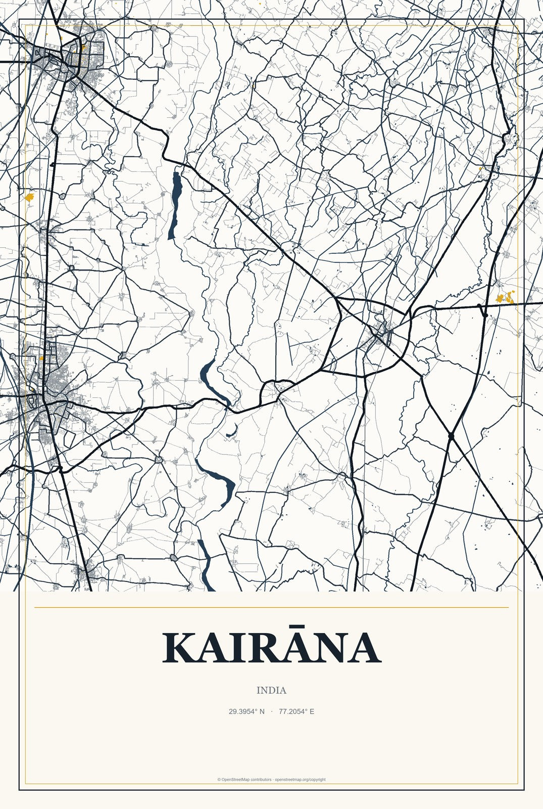 Kairāna, India City Map Aluminum Sign in Citrine Modern style
