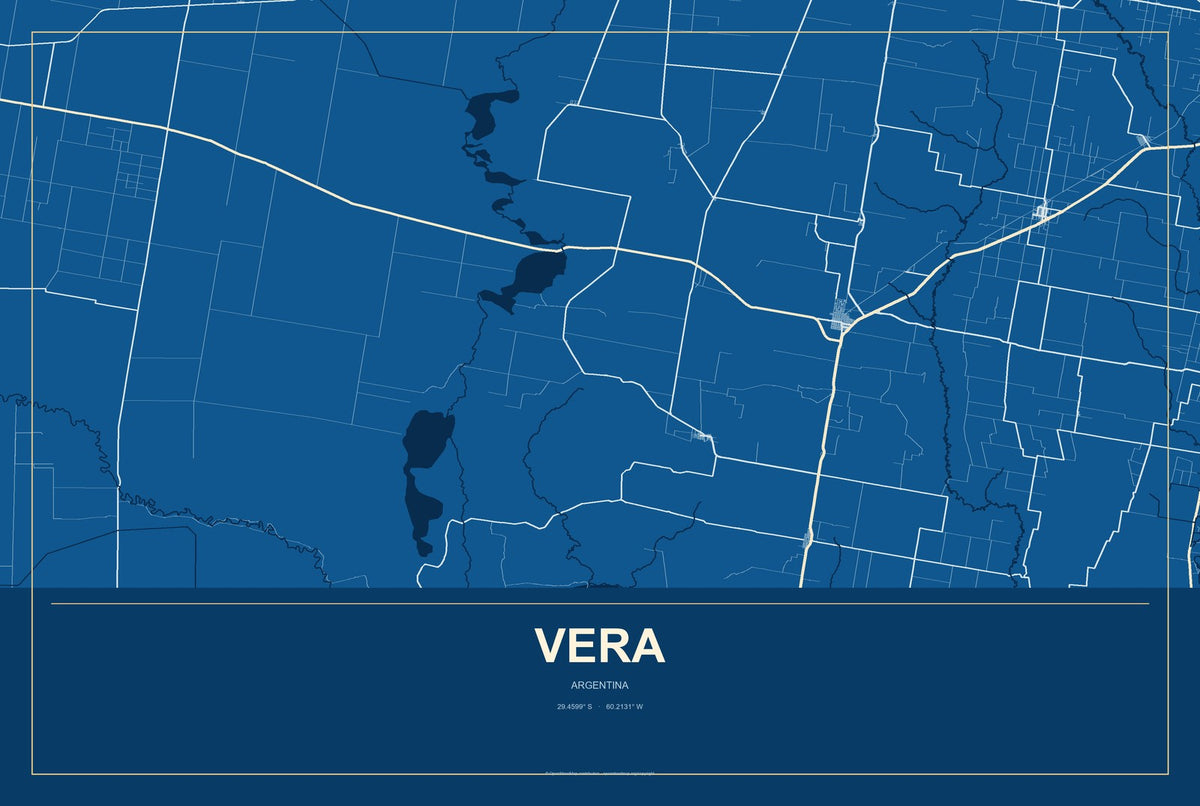 Vera, Argentina City Map Aluminum Sign in Harbor Cobalt style