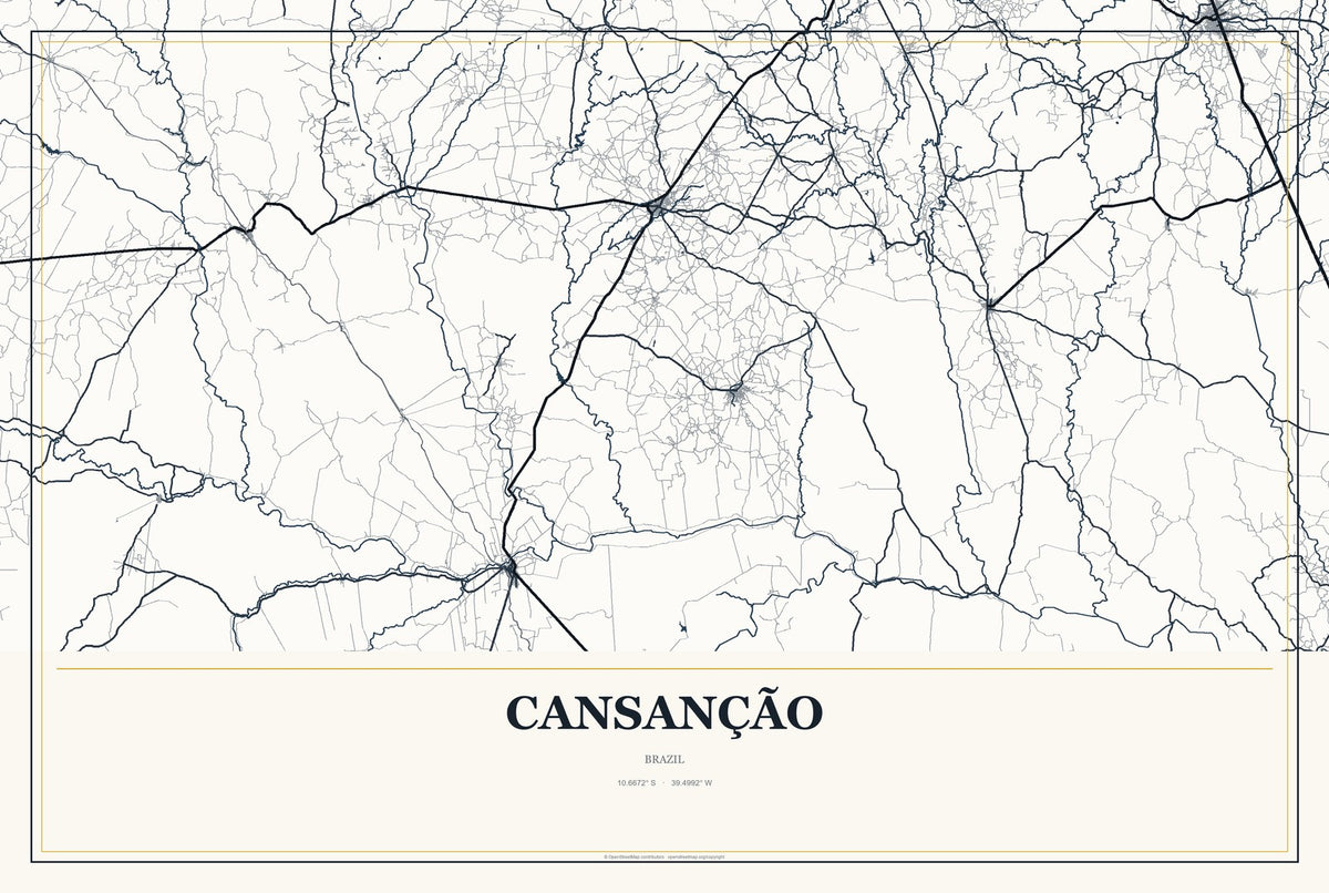 Cansanção, Brazil City Map Aluminum Sign in Citrine Modern style