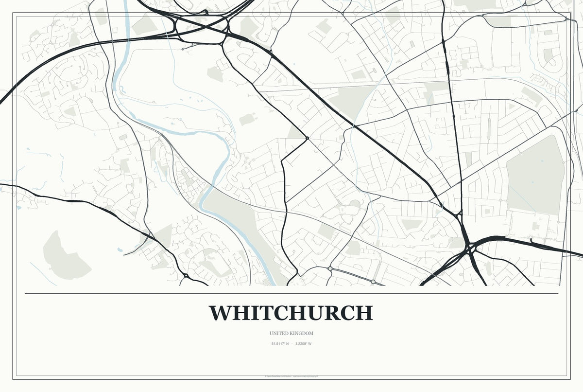 Whitchurch, Wales, United Kingdom City Map Aluminum Sign in Gallery Air style