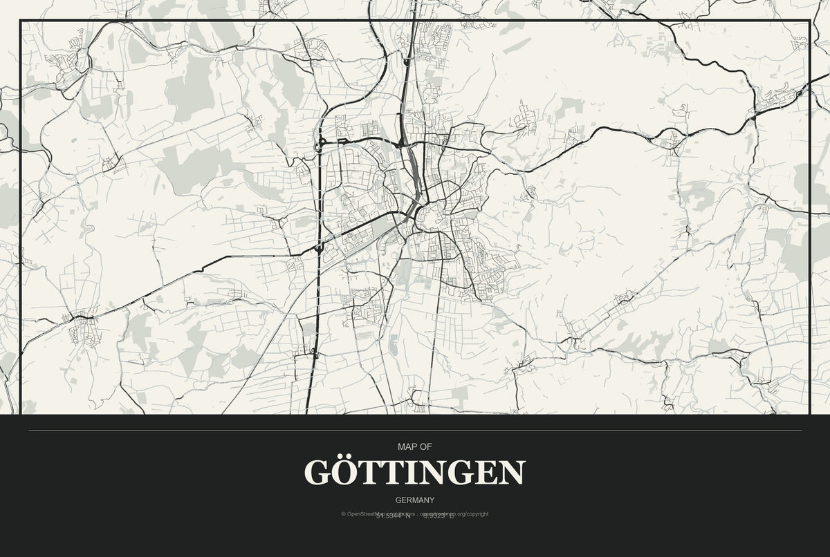 Göttingen, Germany City Map Aluminum Sign in Museum Plaque style