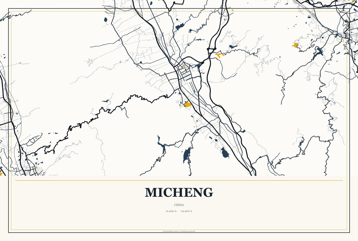 Micheng, China City Map Aluminum Sign in Citrine Modern style