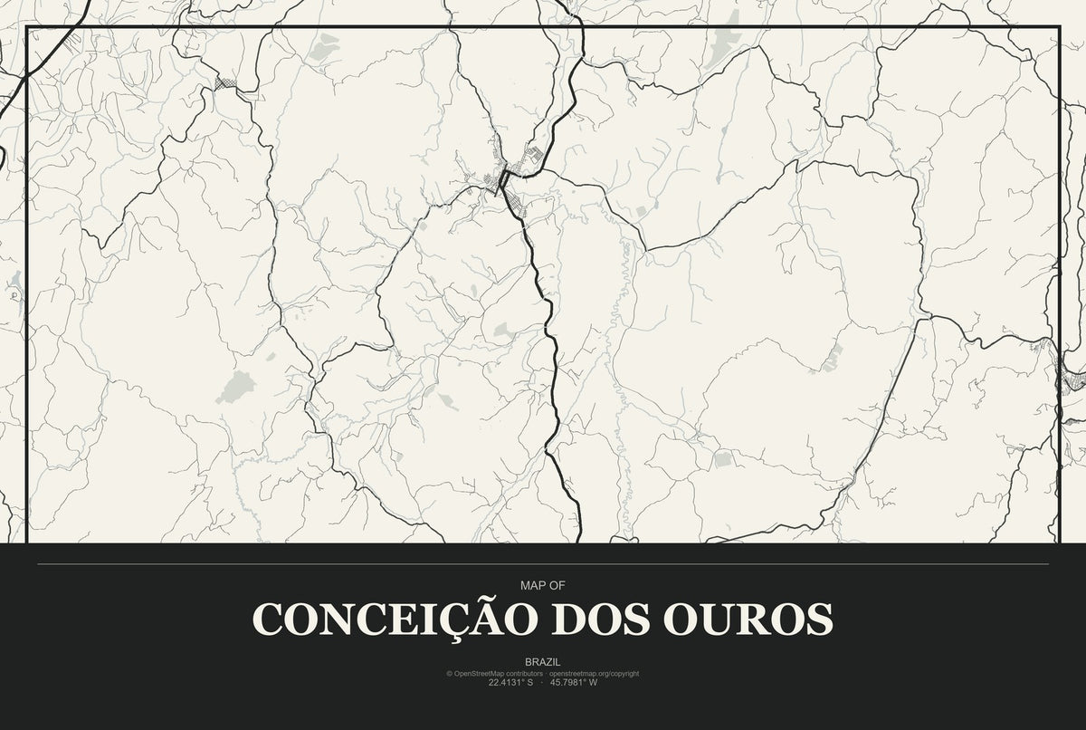 Conceição dos Ouros, Brazil City Map Aluminum Sign in Museum Plaque style