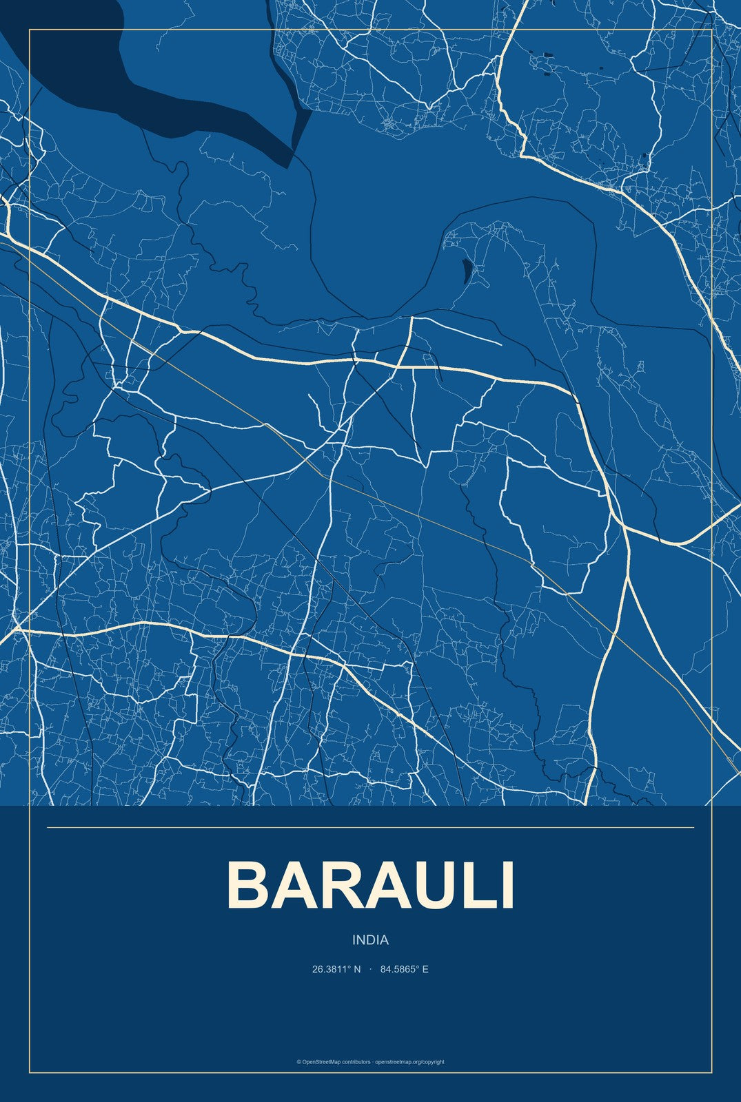 Barauli, India City Map Aluminum Sign in Harbor Cobalt style