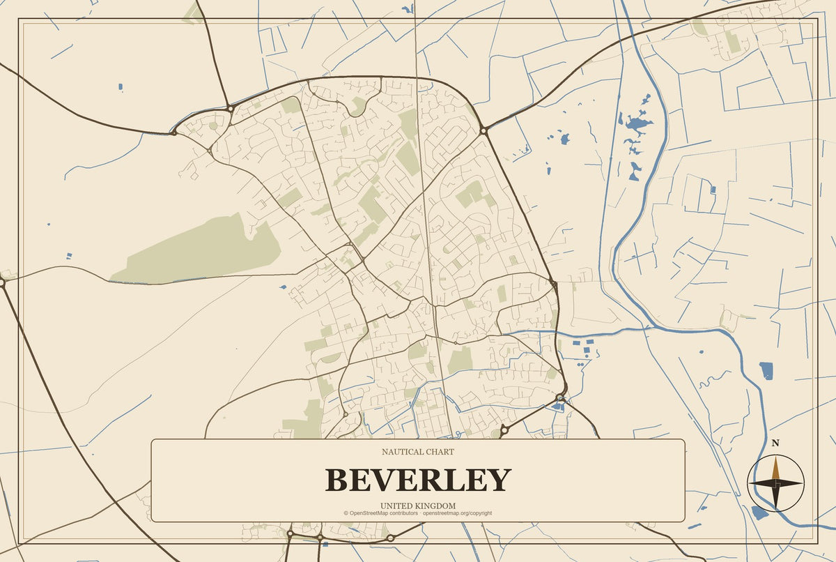 Beverley, United Kingdom City Map Aluminum Sign in Heritage Nautical style
