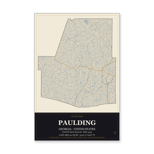 Paulding County, Georgia Map Aluminum Sign in Museum Plaque style