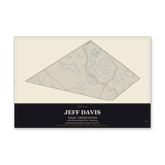 Jeff Davis County, Texas Map Aluminum Sign in Museum Plaque style