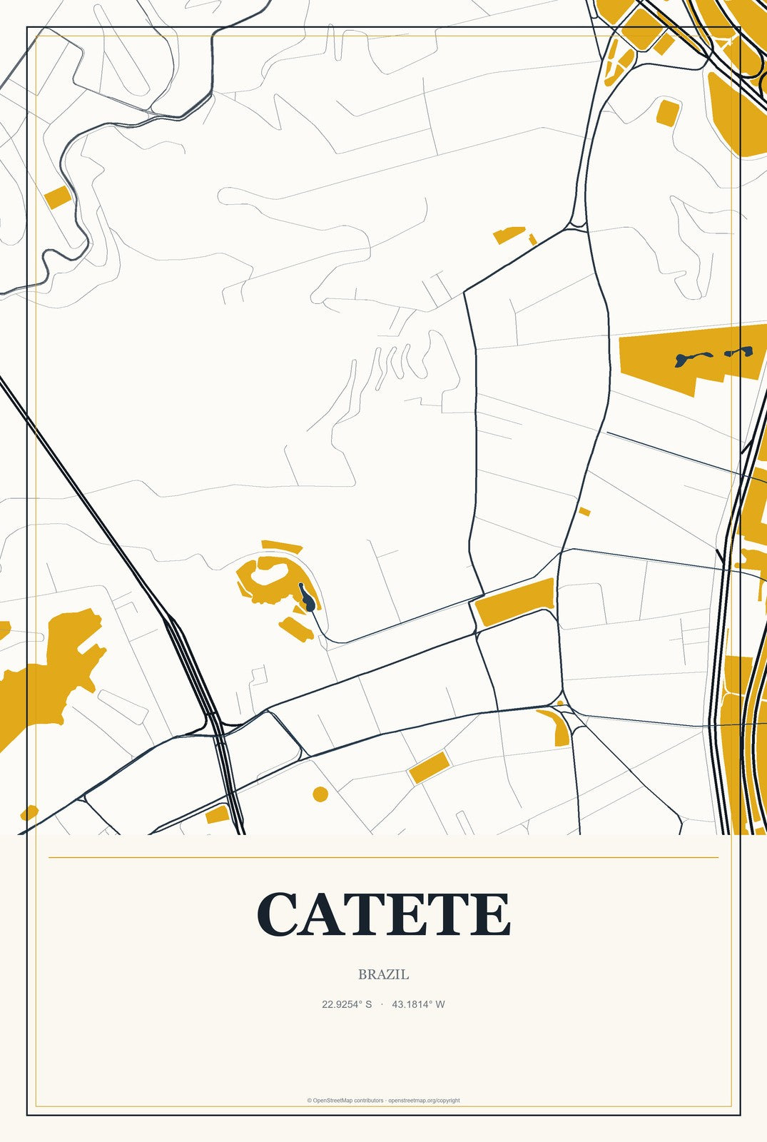 Catete, Brazil City Map Aluminum Sign in Citrine Modern style