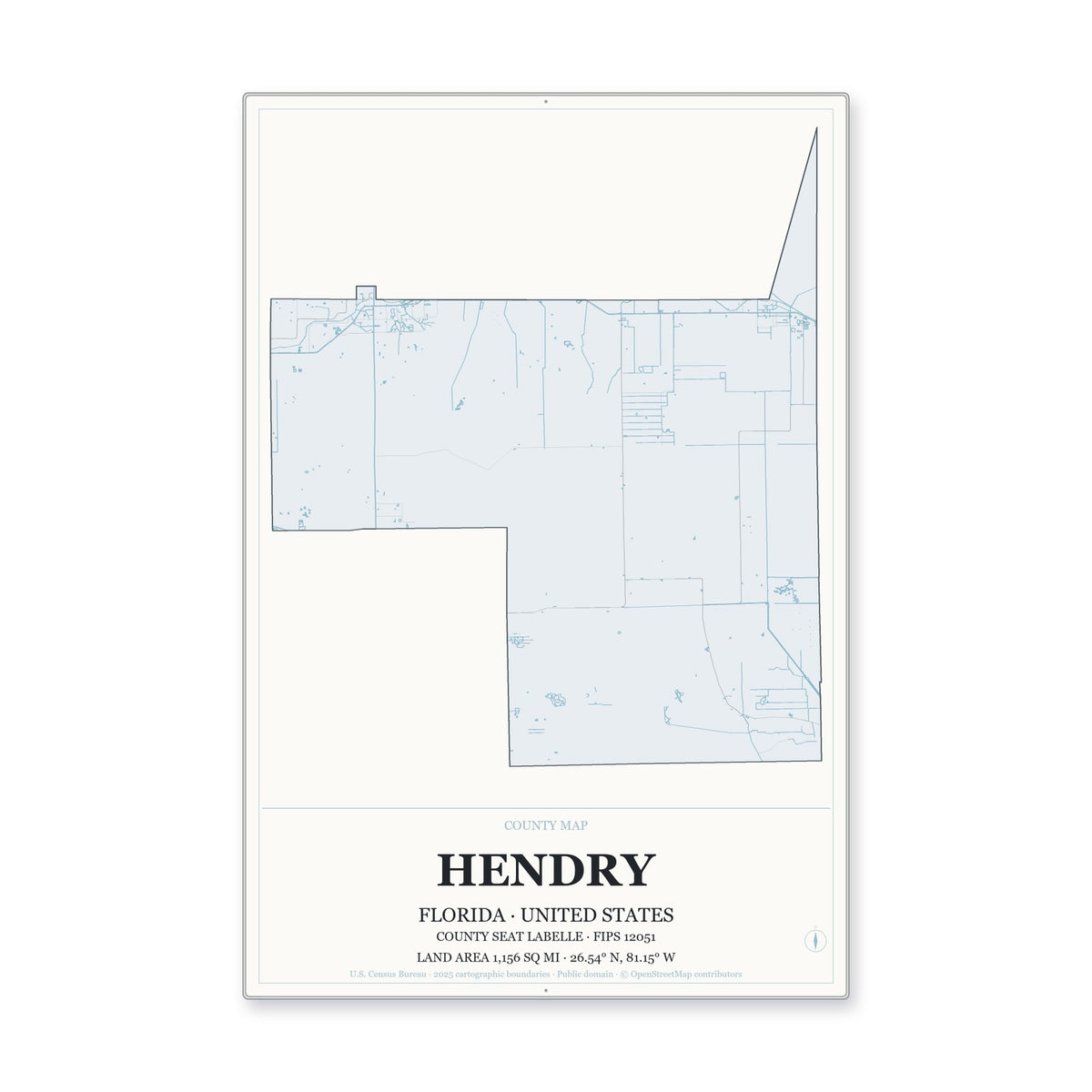 Hendry County, Florida Map Aluminum Sign in Gallery Air style