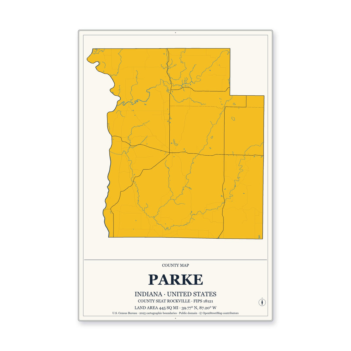 Parke County, Indiana Map Aluminum Sign in Citrine Modern style