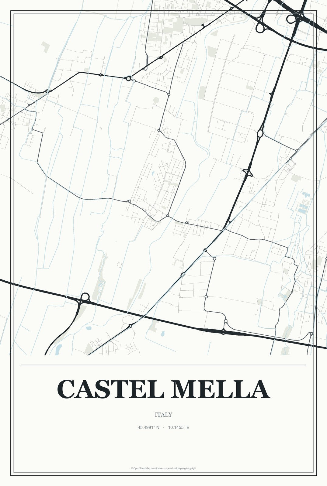 Castel Mella, Italy City Map Aluminum Sign in Gallery Air style