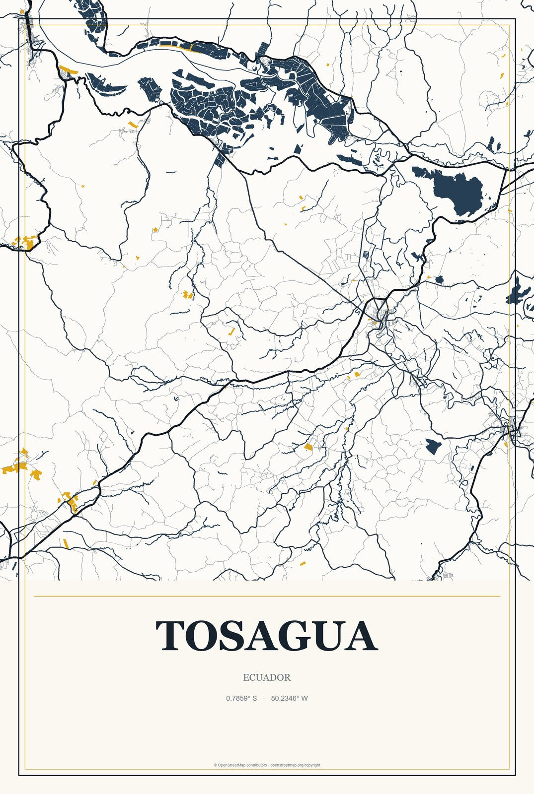 Tosagua, Ecuador City Map Aluminum Sign in Citrine Modern style