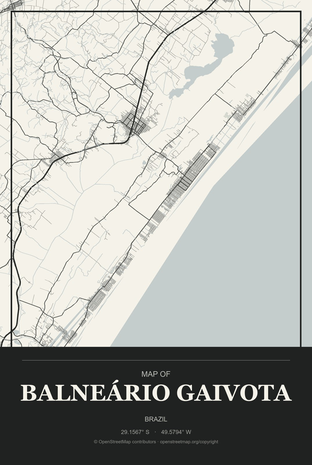 Balneário Gaivota, Brazil City Map Aluminum Sign in Museum Plaque style