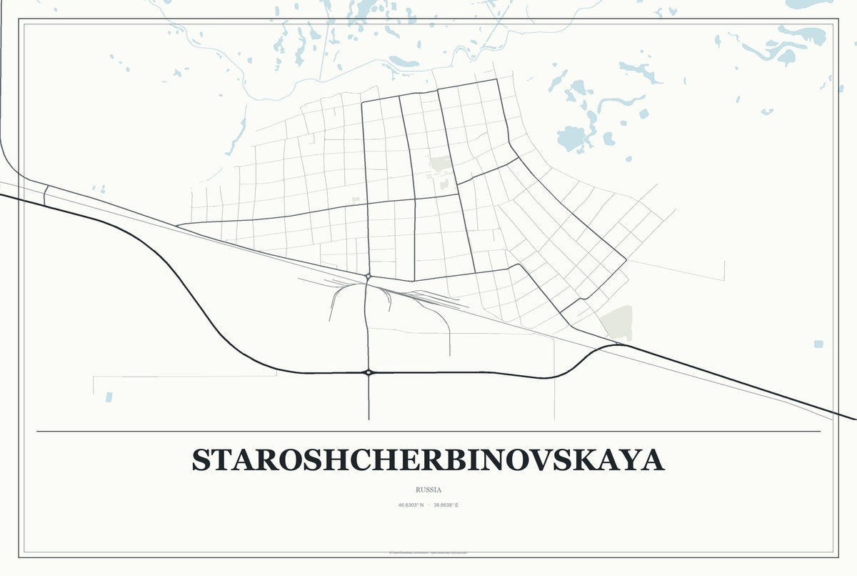 Staroshcherbinovskaya, Russia City Map Aluminum Sign in Gallery Air style