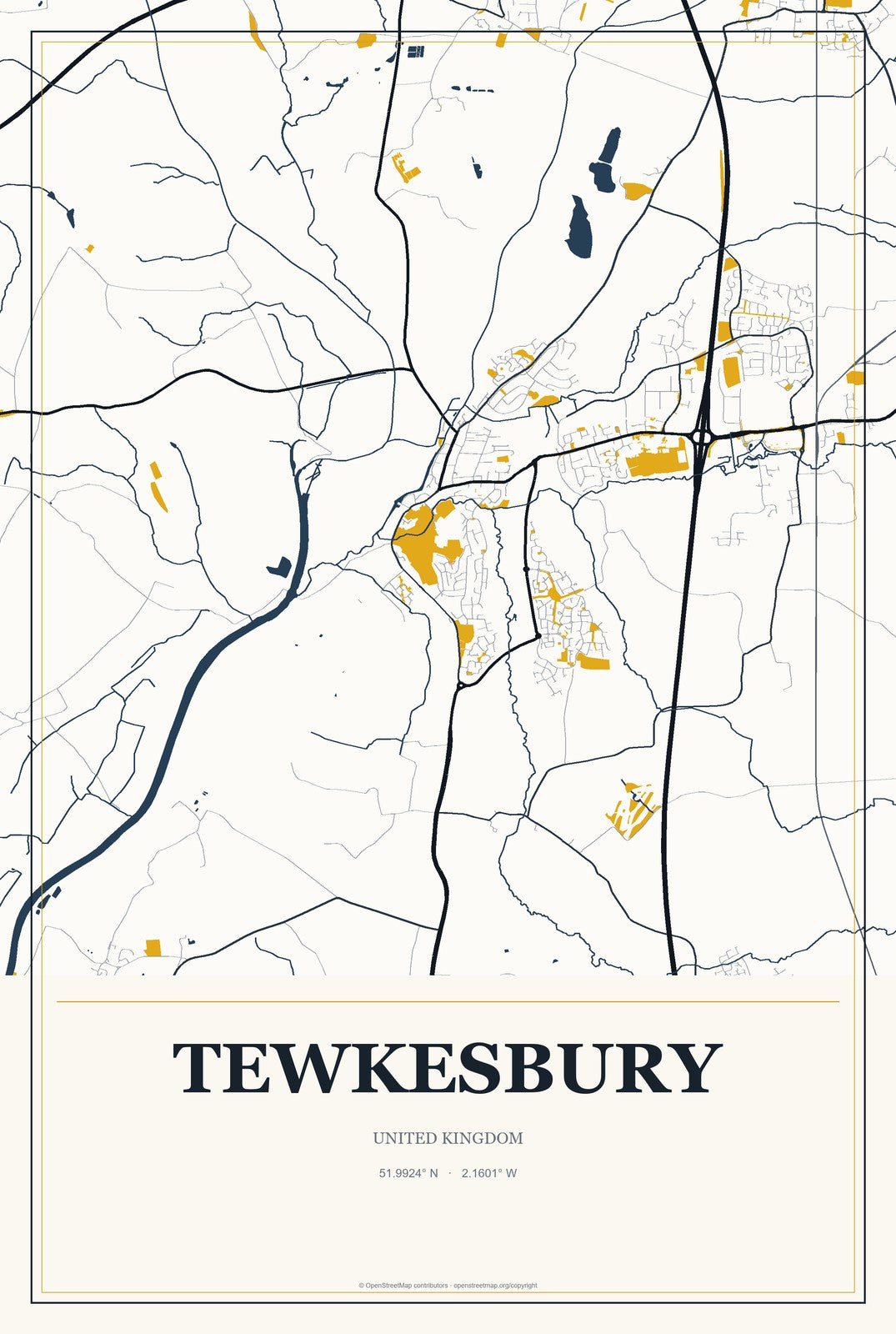Tewkesbury, United Kingdom City Map Aluminum Sign in Citrine Modern style