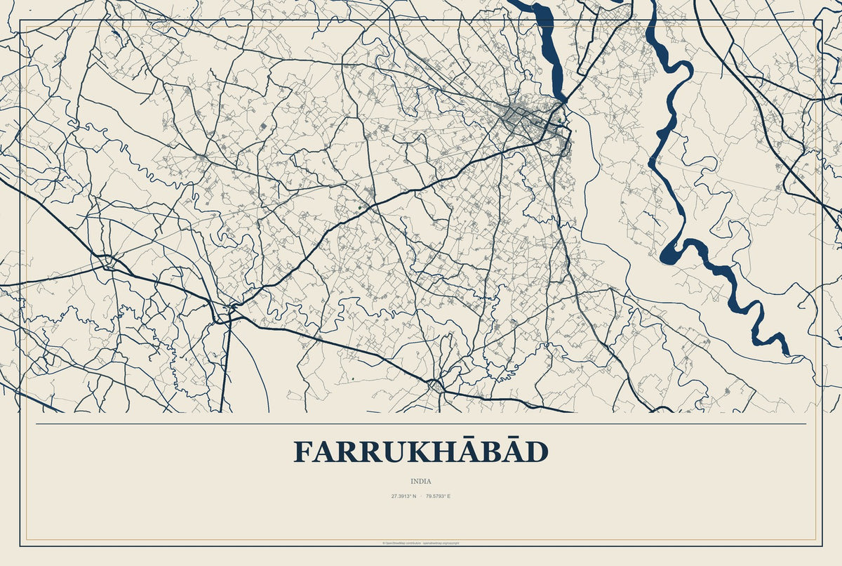 Farrukhābād, India City Map Aluminum Sign in Coastal Cutout style