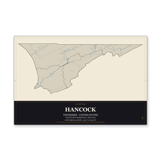 Hancock County, Tennessee Map Aluminum Sign in Museum Plaque style