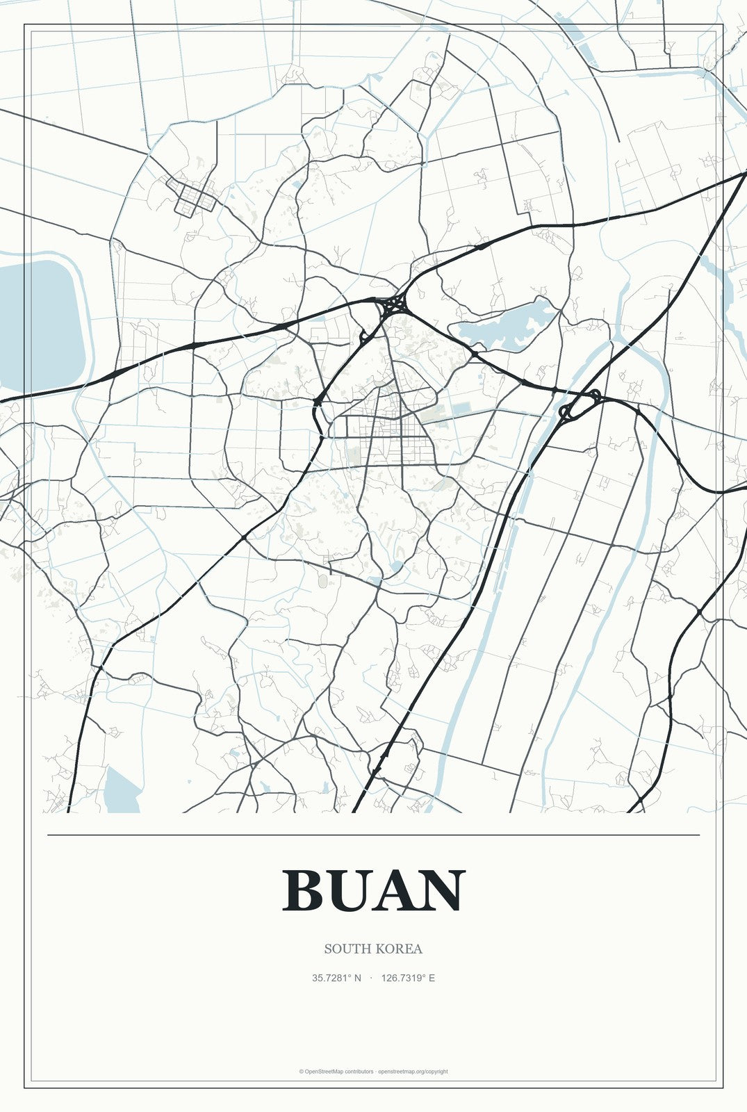 Buan, South Korea City Map Aluminum Sign in Gallery Air style