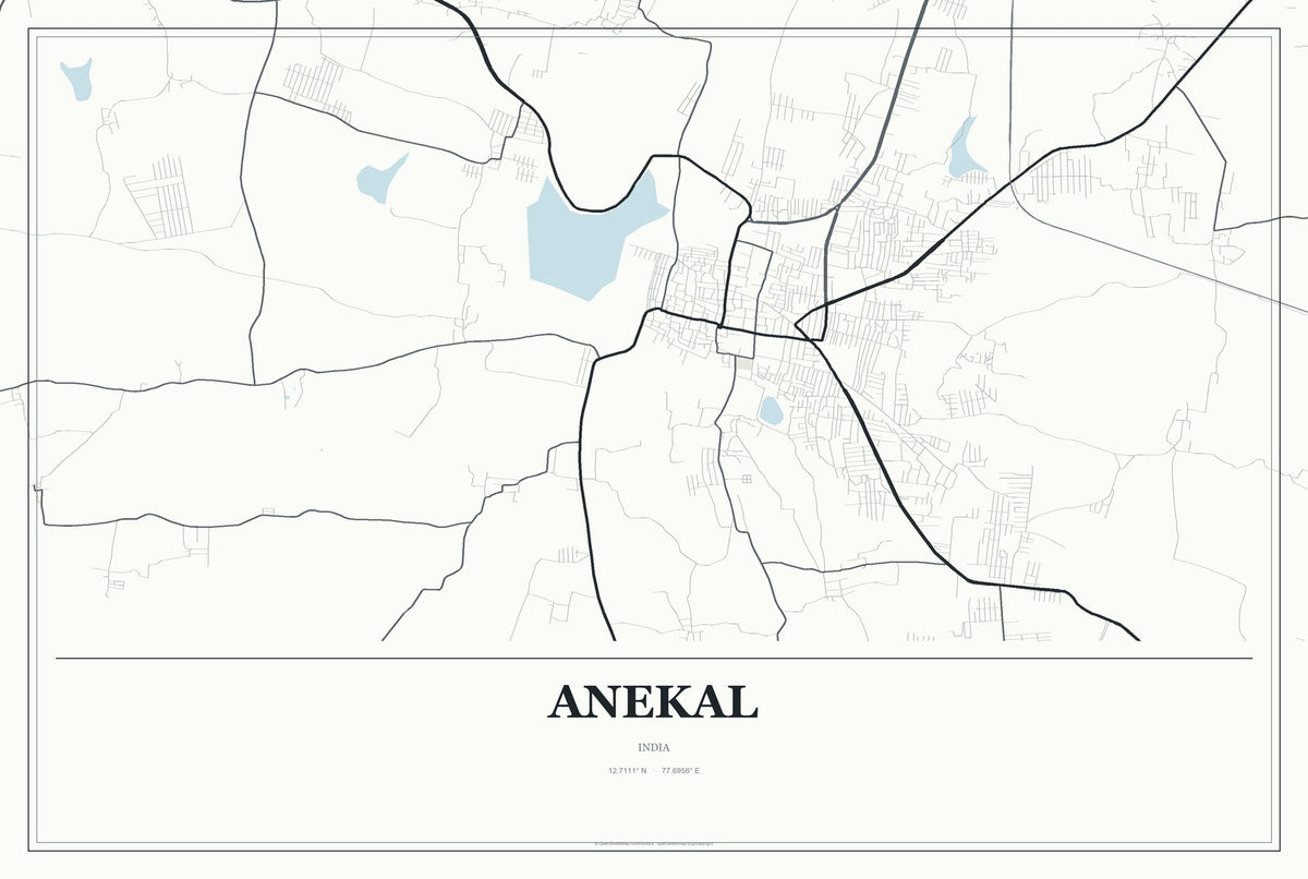 Anekal, India City Map Aluminum Sign in Gallery Air style
