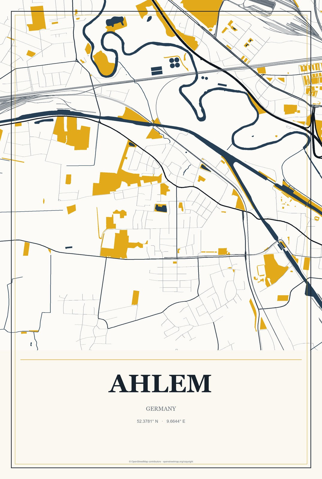Ahlem, Germany City Map Aluminum Sign in Citrine Modern style