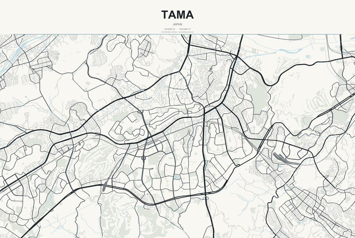 Tama, Japan City Map Aluminum Sign in Headline Atlas style