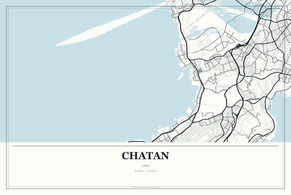 Chatan, Japan City Map Aluminum Sign in Gallery Air style