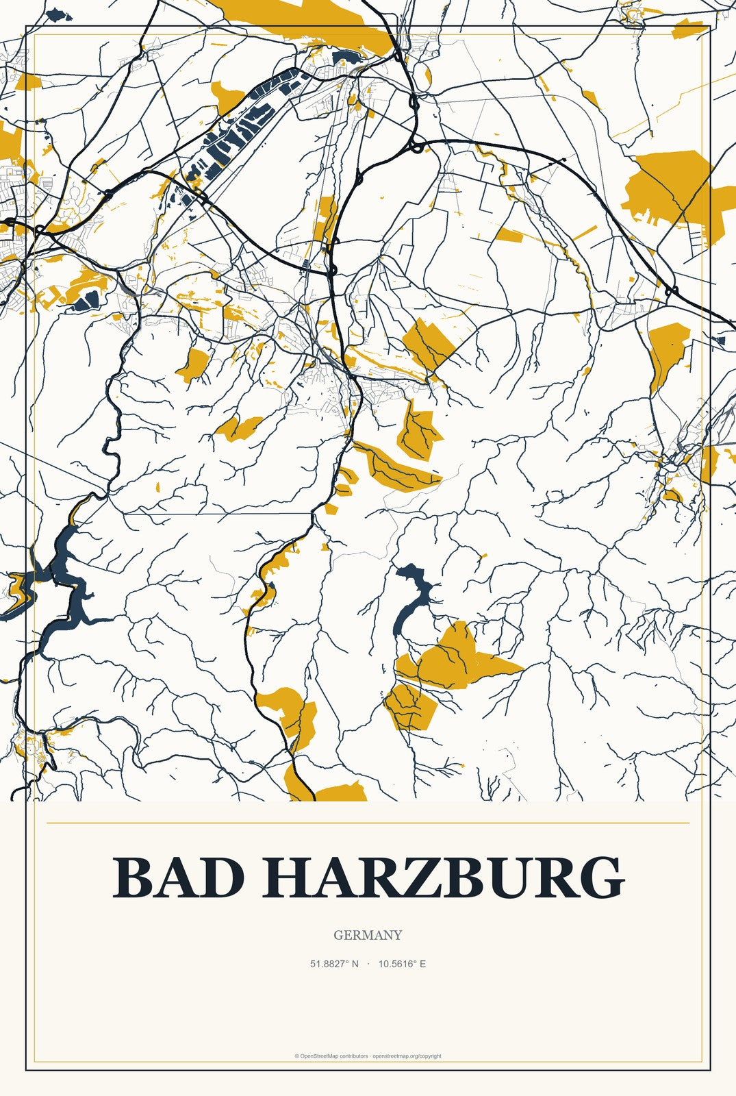 Bad Harzburg, Germany City Map Aluminum Sign in Citrine Modern style