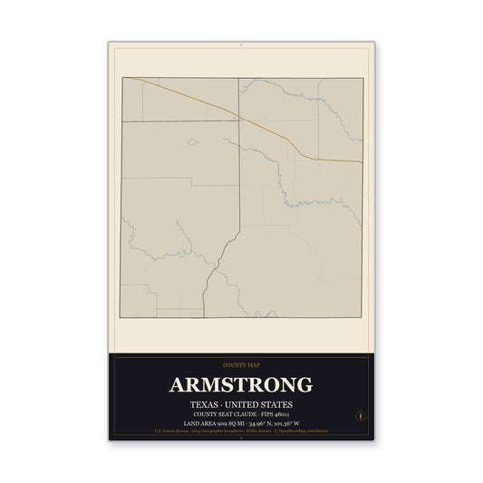 Armstrong County, Texas Map Aluminum Sign in Museum Plaque style