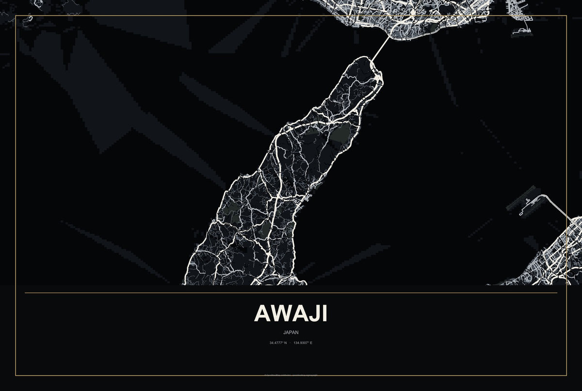 Awaji, Japan City Map Aluminum Sign in Metropolitan Noir style