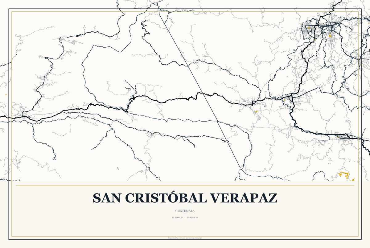 San Cristóbal Verapaz, Guatemala City Map Aluminum Sign in Citrine Modern style