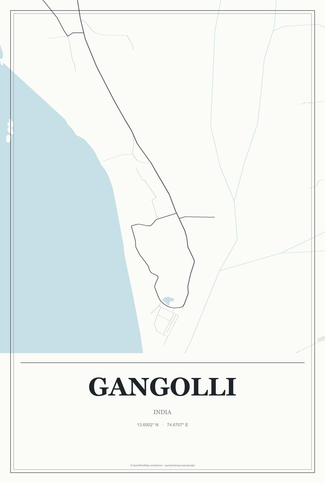 Gangolli, India City Map Aluminum Sign in Gallery Air style