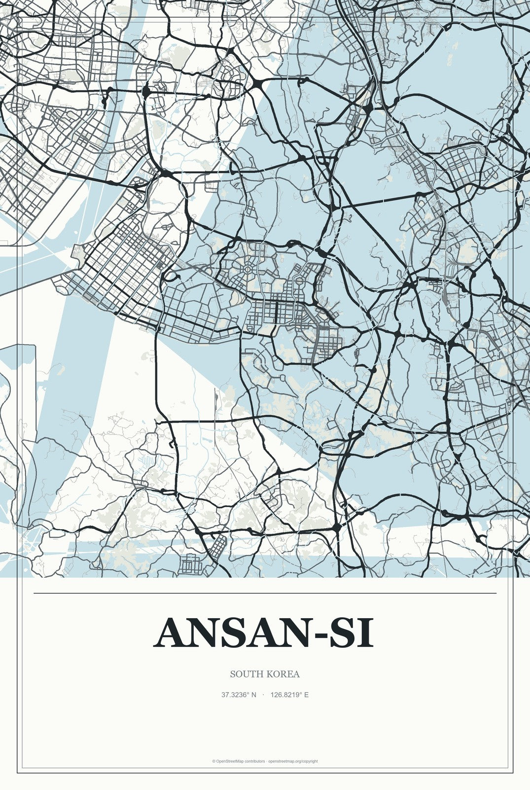 Ansan-si, South Korea City Map Aluminum Sign in Gallery Air style