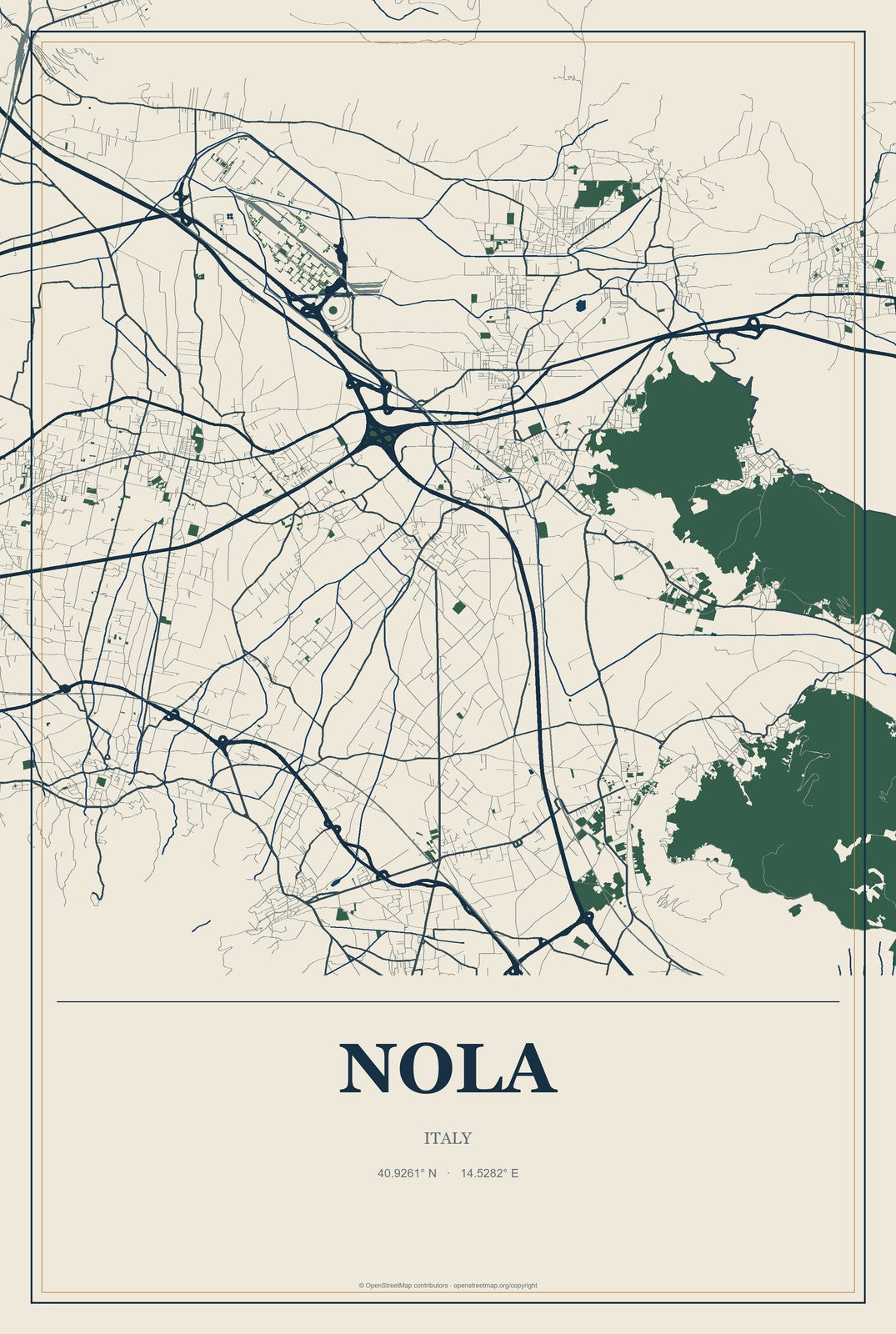Nola, Italy City Map Aluminum Sign in Coastal Cutout style