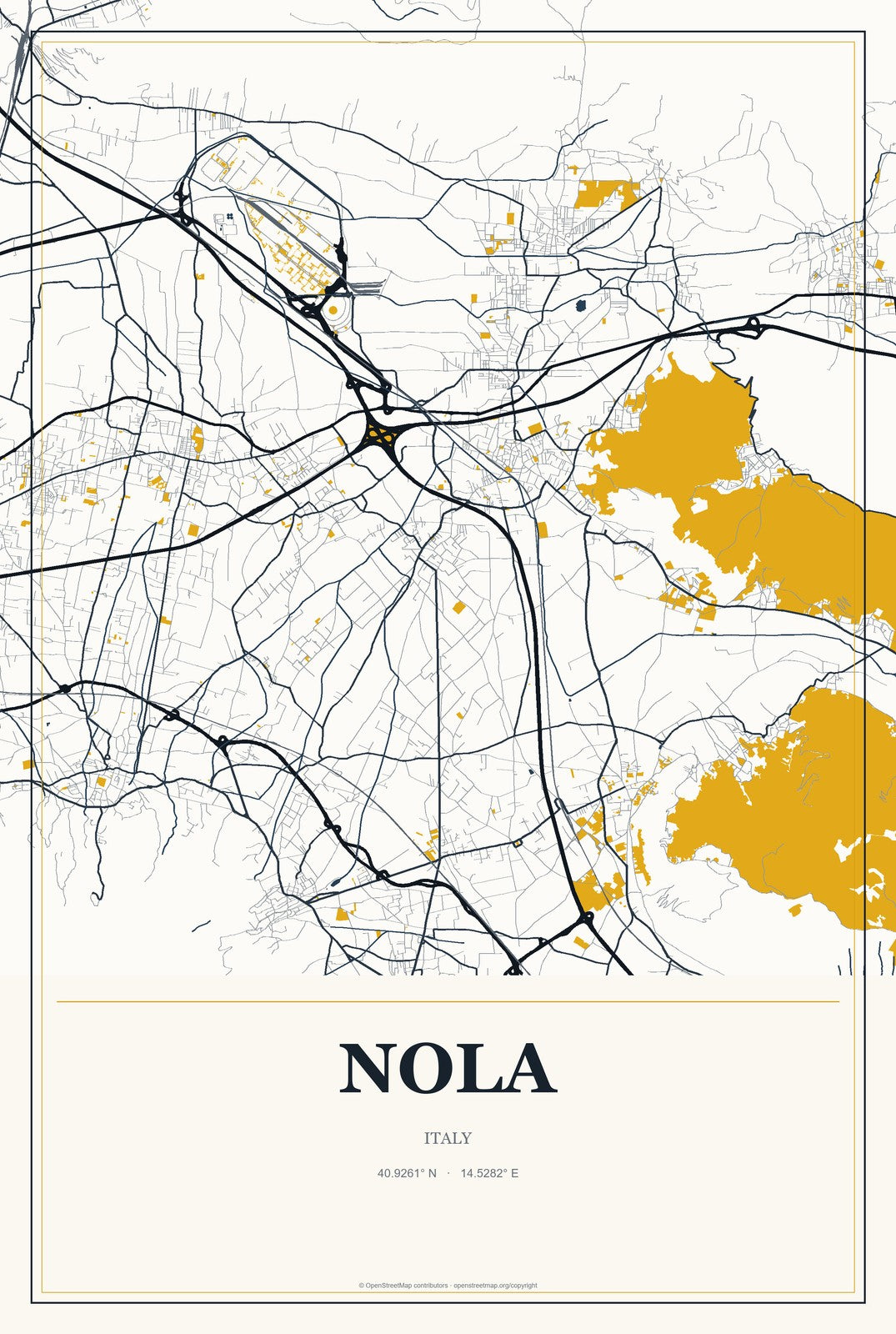 Nola, Italy City Map Aluminum Sign in Citrine Modern style