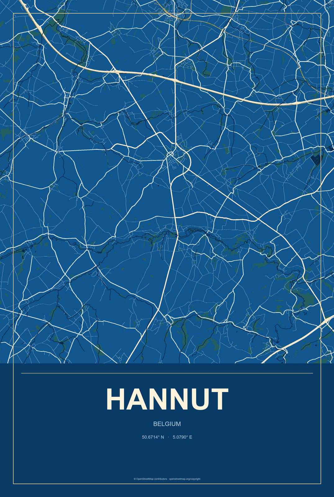 Hannut, Belgium City Map Aluminum Sign in Harbor Cobalt style