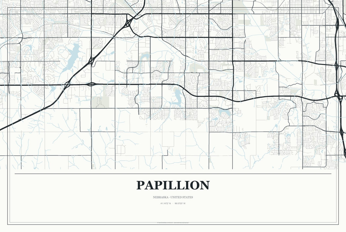 Papillion, Nebraska City Map Aluminum Sign in Gallery Air style