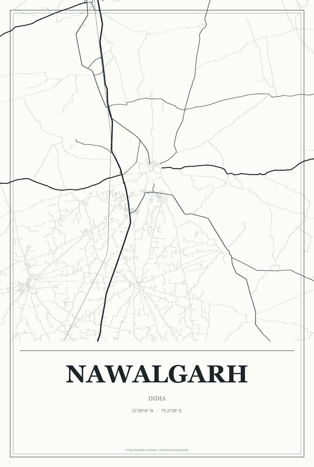 Nawalgarh, India City Map Aluminum Sign in Gallery Air style