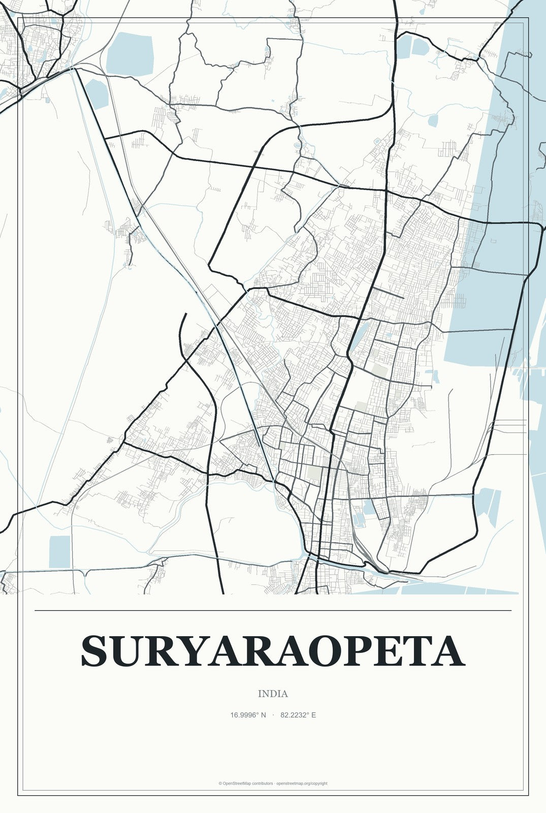 Suryaraopeta, India City Map Aluminum Sign in Gallery Air style