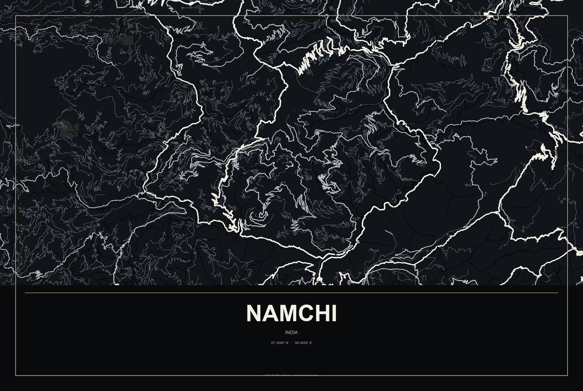 Namchi, India City Map Aluminum Sign in Metropolitan Noir style